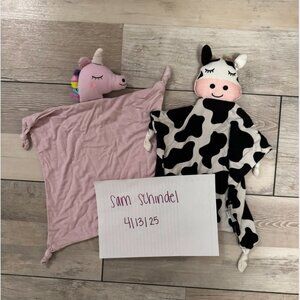 Little Sleepies Charlie the Cow lovey and Sienna the Unicorn Lovey